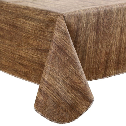 Walrus Heavy Duty Vinyl Tablecloth with Flannel Backing Waterproof Oil-Proof Plastic Table Cloth Stain-Resistant Wipeable Rectangle or Square Table Cover for Indoor and Outdoor (Wood, 52X70 Inch)