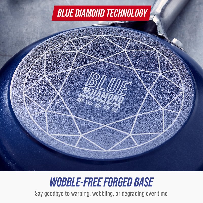 Blue Diamond Nonstick 2QT Saucepan with Lid, Non Toxic PFAS-Free Diamond Ceramic, Dishwasher & Oven Safe, Metal Utensil Safe Pot, Stay Cool Handle, Chef Pan, Glass Lid, Blue