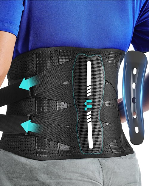Fitomo Back Brace for Lower Back Pain Relief, Carbon Fiber Support, Ergonomice Curved, Ultra-thin Air Mesh, Lightweight and Adjustale Design, Size L