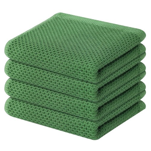 Homaxy 100% Cotton Waffle Weave Kitchen Dish Towels, Ultra Soft Absorbent Quick Drying Cleaning Towel, 13 x 28 Inches, 4-Pack, Grass Green