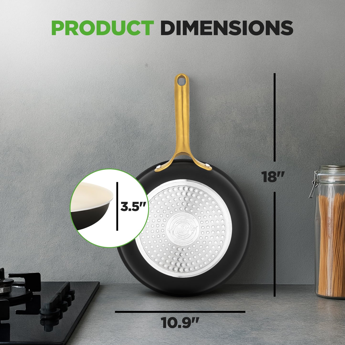 NutriChef 10-Inch Professional Ceramic Frying Pan - Medium Skillet with Golden Titanium Handle, Non-Stick Ceramic Coating, Stain-Resistant, Easy to Clean, Ideal for Home Cooking
