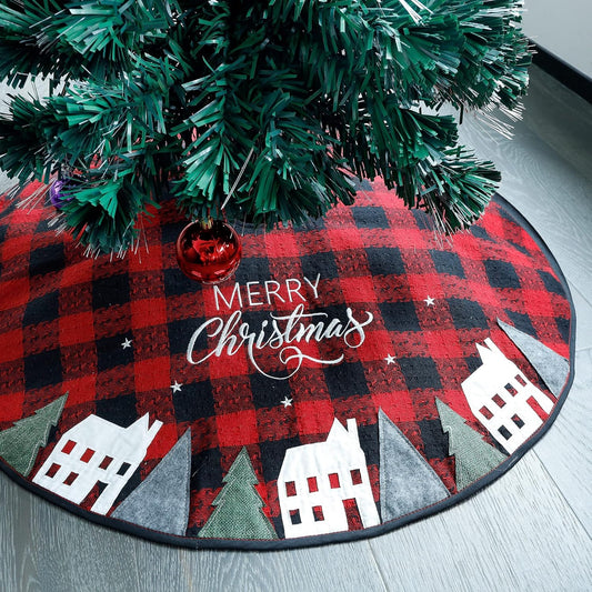 Juegoal 32-Inch Christmas Tree Skirt - Soft Red and Black Plaid Holiday Decor Mat