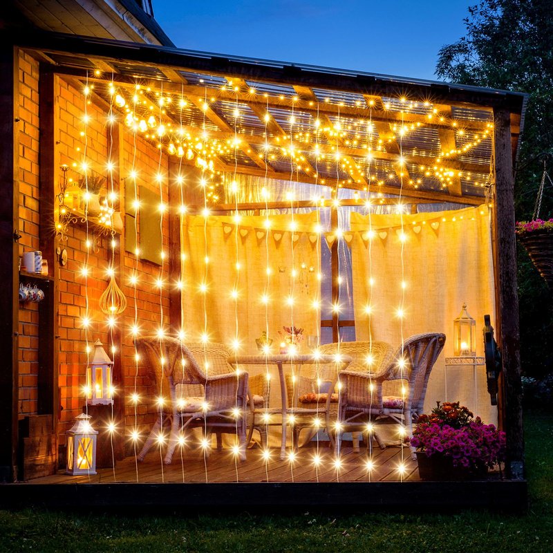 Tuanse 2 Pack 195 LED Curtain Tapestry Lights Backdrop String Lights, 6.5 x 5 Feet Hanging Fairy Curtain Light with 8 Lighting Modes and Remote for Bedroom Window Wall Indoor Outdoor Graduation Decor