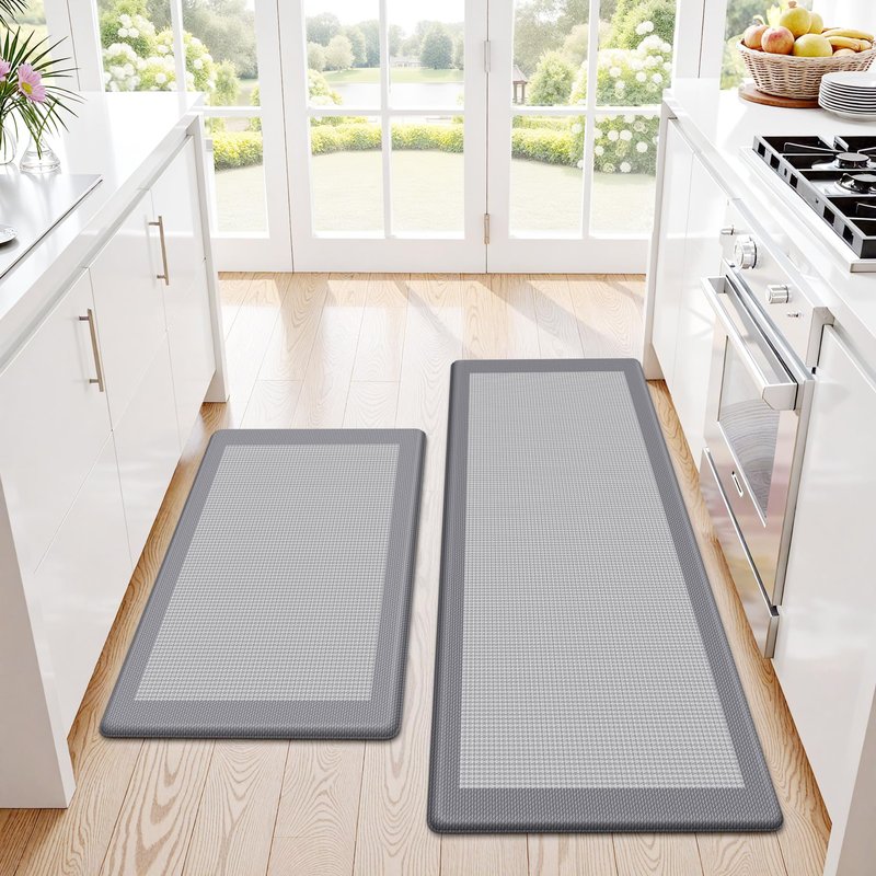 SofterCharm Kitchen Mats, 2PCS Kitchen Rugs for Floor, Cushioned Anti-Fatigue Mats for Kitchen Floor, Non-Slip Standing Desk Mat for Sink, Home, Laundry & Office, 17.3"x30"+17.3"x47" (Grey)