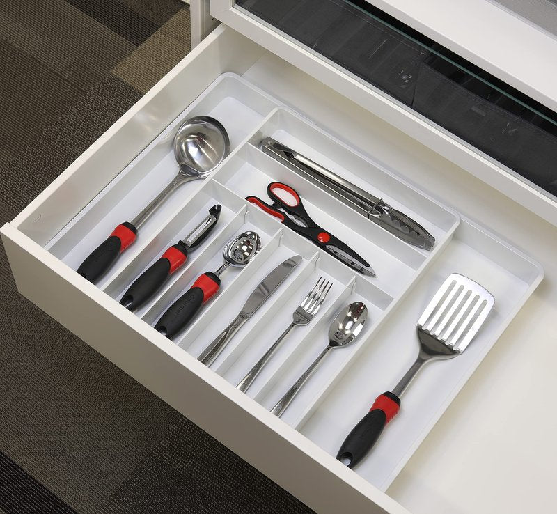 Simple Houseware Expandable & Adjustable Cutlery Drawer Organizer - Large Utensil and Flatware Tray for Kitchen Drawers, White