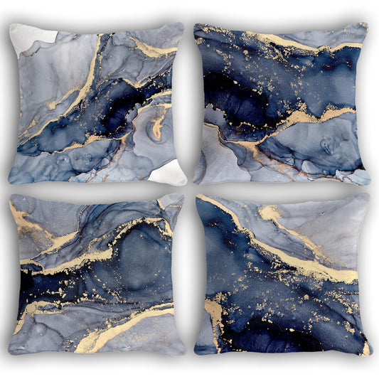 OGILRE Blue and Gold Pillow Covers, Modern Abstract Marble Texture Blue Gold Print Art Home Bedroom Decorations Soft Throw Pillow Cover, 16x16 Pillow Cover Set of 4,Couch Decorative Pillow Cases