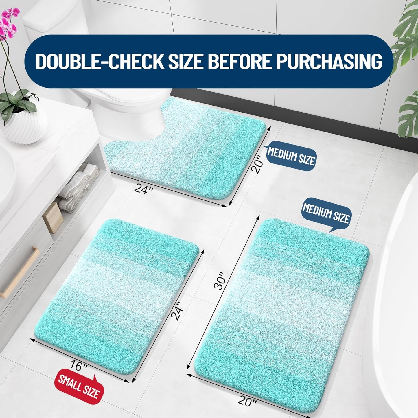OLANLY Luxury U-Shaped Toilet Rugs - Extra Soft, Absorbent Microfiber Bath Mat 24x20, Non-Slip Teal