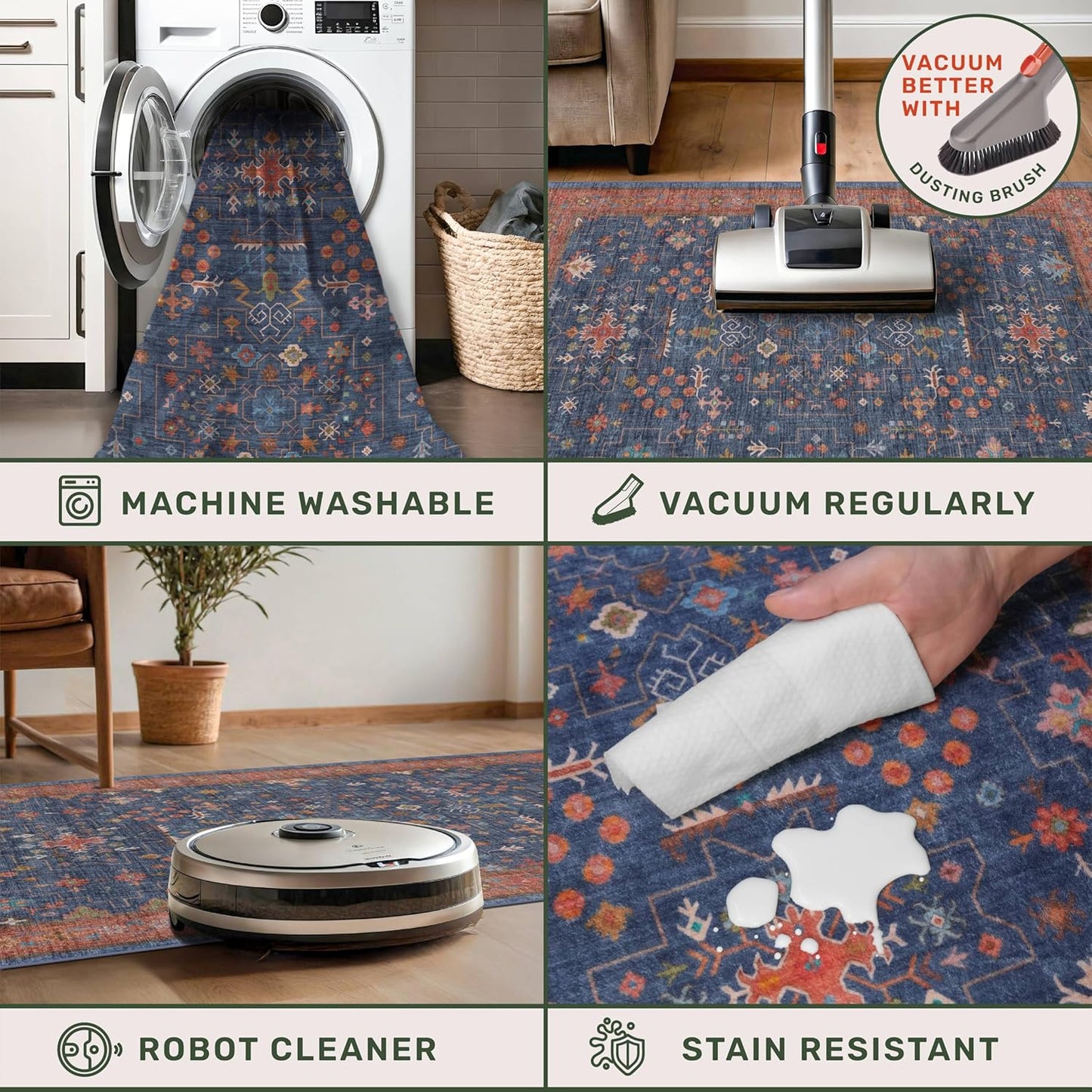 Skiennix Washable Kitchen Rugs - Stain Resistant Non-Slip Area Rug for Entryway | 3x6 Navy Blue