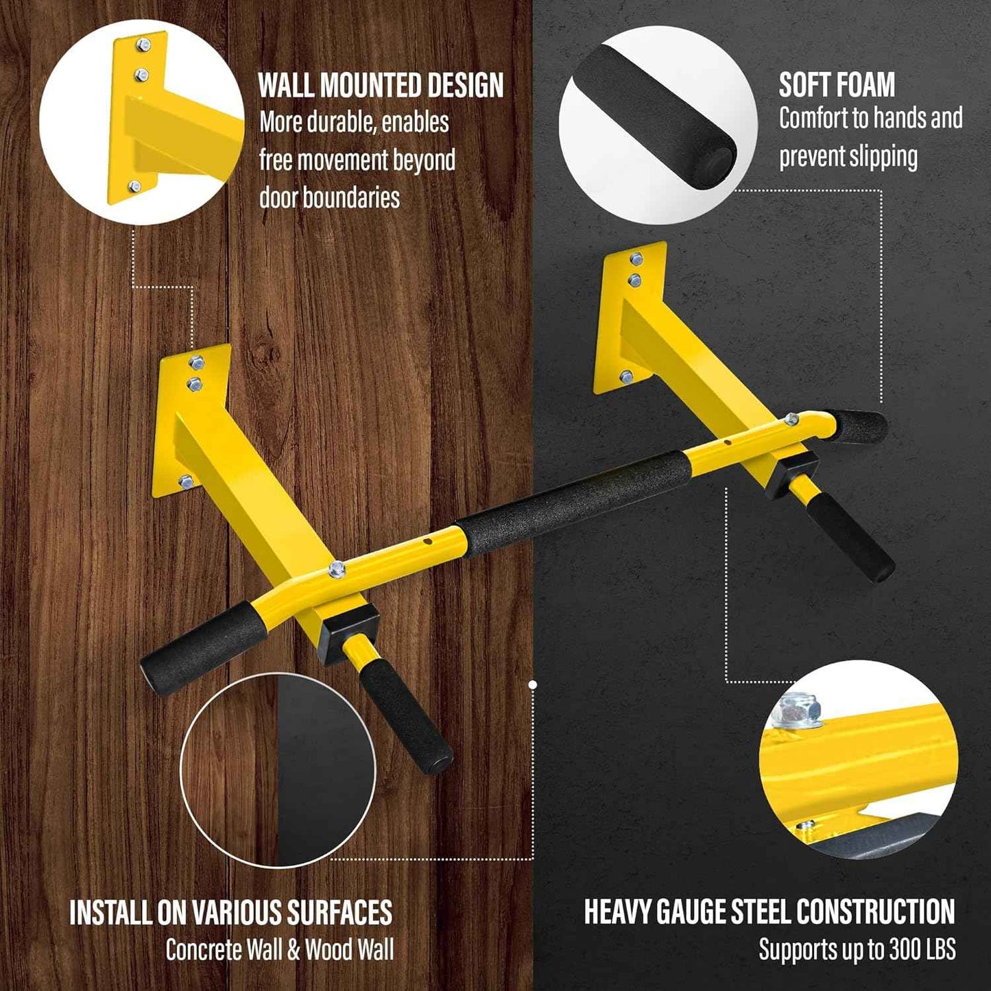 Wall Mounted Pull Up Bar - Multifunctional Home Gym Strength Training Equipment