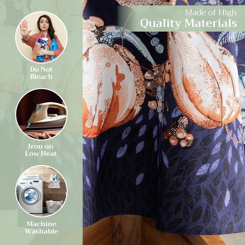 Maison d' Hermine Table Cloth Round Table 100% Cotton 69 Inches Fall Tablecloth Reusable Everyday Use for Thanksgiving Christmas Decorations Dining Farmhouse Party (Pumpkin Blues)