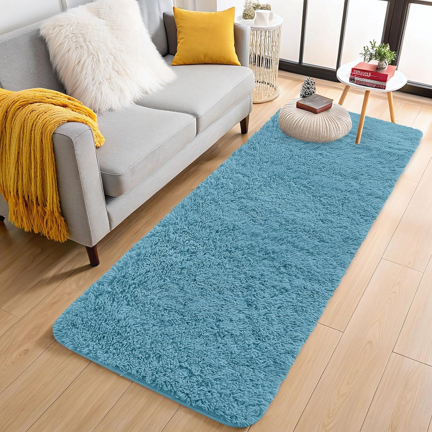 OLANLY Runner Rugs - Soft, Machine Washable Shaggy Carpet for Hallway & Bedroom | Slate Blue