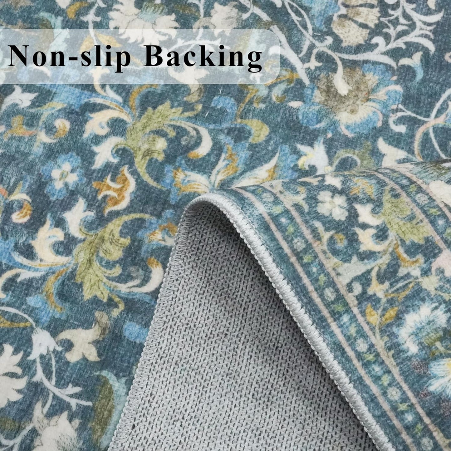 Skiennix Washable 3x5 Area Rug - Ultra Soft Low Pile Carpet for Indoor Use | Floral Blue Design