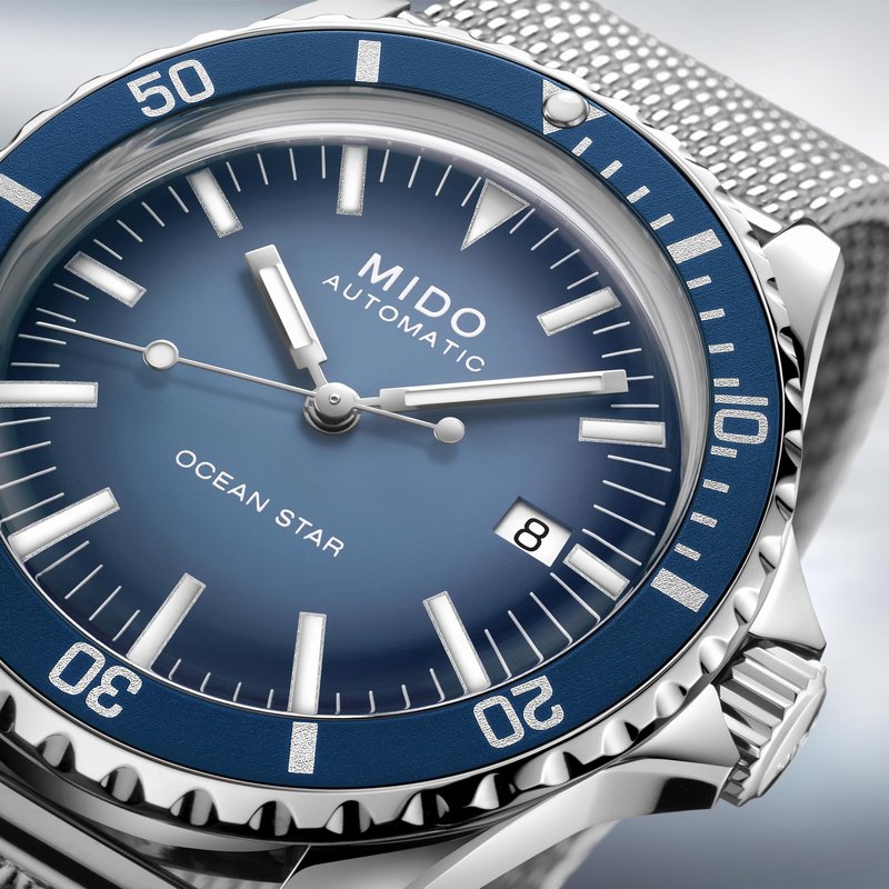 MIDO Ocean Star Tribute Gradient - Swiss Automatic Watch for Men - Blue Gradient Dial - 40.5mm Stainless Steel Case - Stainless Steel Bracelet - M0268071104101
