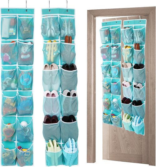 GOMAJI Hanging Shoe Organizer - 12 Large Pockets Over the Door - Turquoise Color