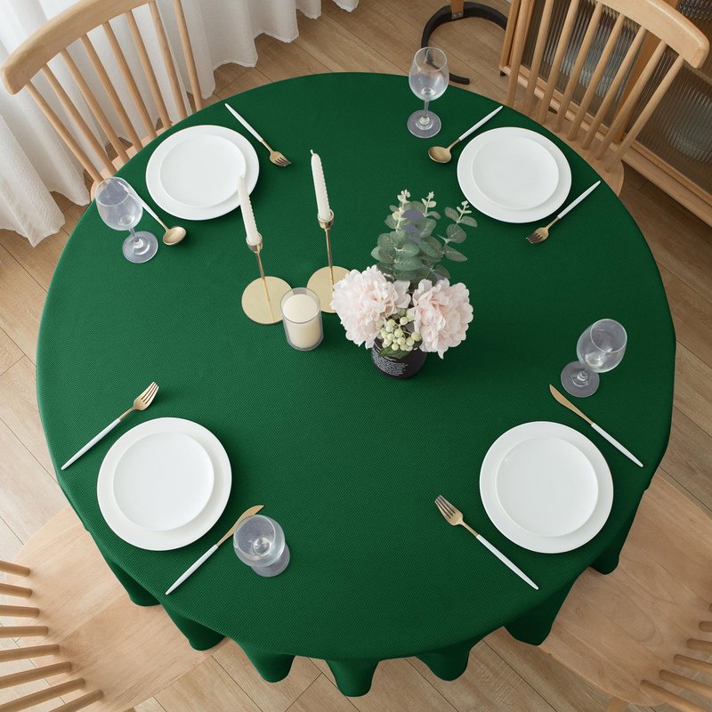 Biscaynebay 2 Pack Textured Fabric Round Tablecloths 70", Hunter Green Water Resistant Tableclothes Small Circle Folding Table Covers Linen for Dining, Kitchen, Wedding, Parties etc Machine Washable