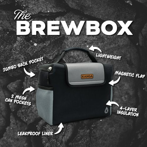 anga Softside Cooler Insulated Lunch Box - 4 Layer Insulation Drink Cooler for Food, Snacks, Can Beer and Seltzers - Leak Proof and Durability Tested - Kanga Brew Box (Midnight)