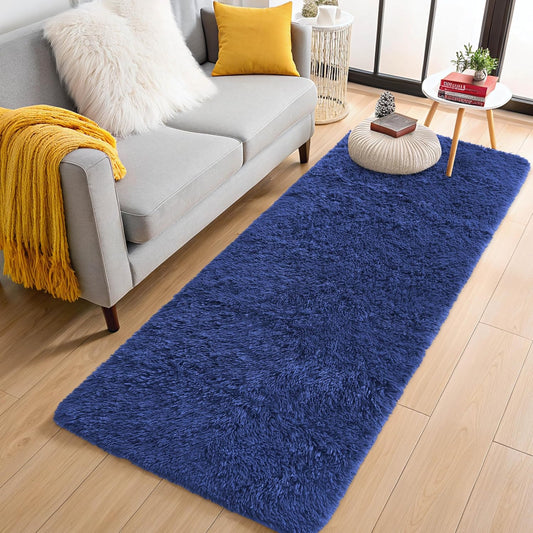 OLANLY 3x6 Machine Washable Runner Rug - Soft Fluffy Shaggy Carpet for Bedroom & Hallway | Navy Blue
