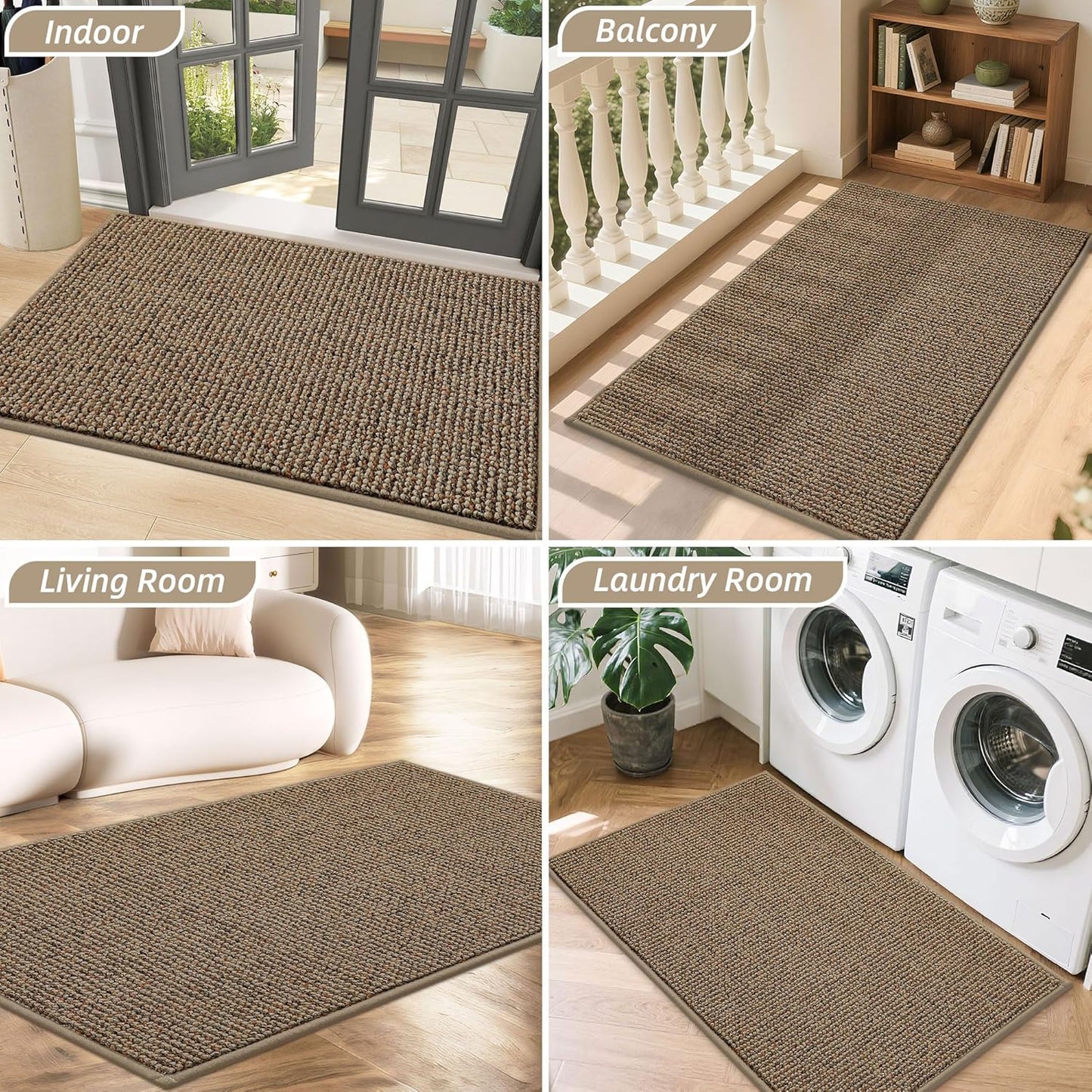 BEQHAUSE Dirt Trapper Door Mat - Non-Slip Washable Entrance Mat | 20" x 32" Beige, Absorbent & Dirt Resistant