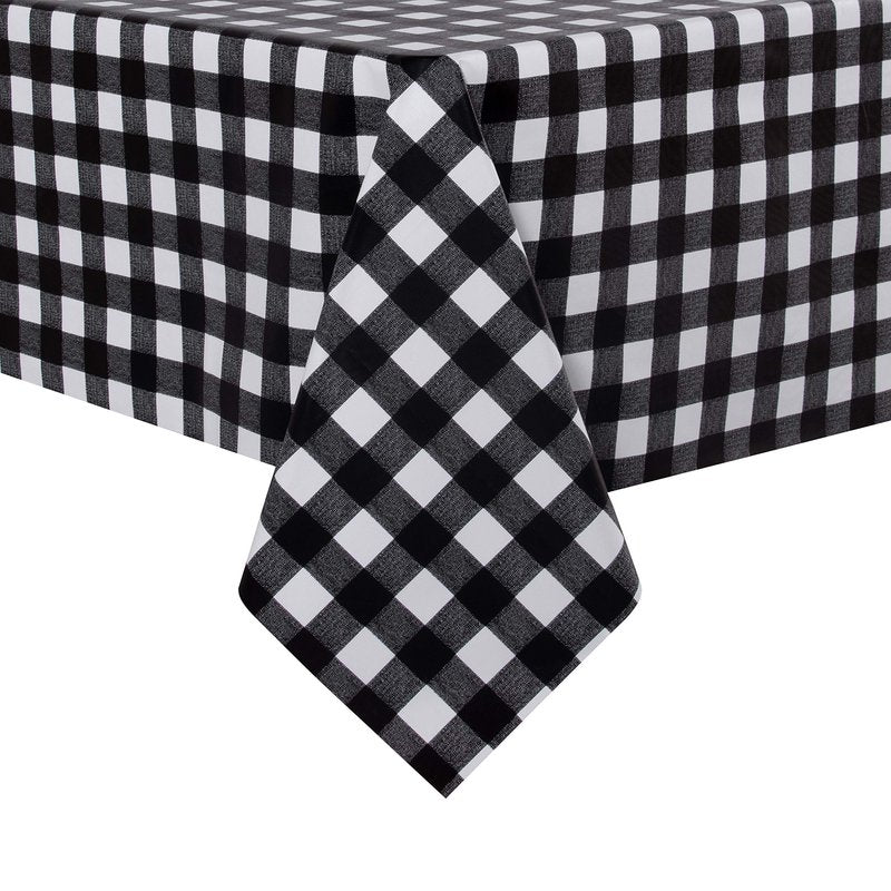 sancua Checkered Vinyl Rectangle Tablecloth 54 x 78 Inch, 100% Waterproof Oil Proof Spill Proof PVC Plaid Table Cloth, Wipe Clean Buffalo Table Cover for Dining Tables Buffet Parties, Black and White
