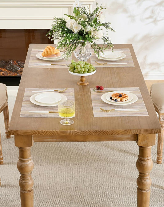 Leetaltree Lightsteel Beige with Yellow Placemats Set of 4 - Heat Resistant Non-Slip Place mats for Dining Table, Washable Durable PVC Vinyl Woven Table Mats (Lightsteel Beige, 4)