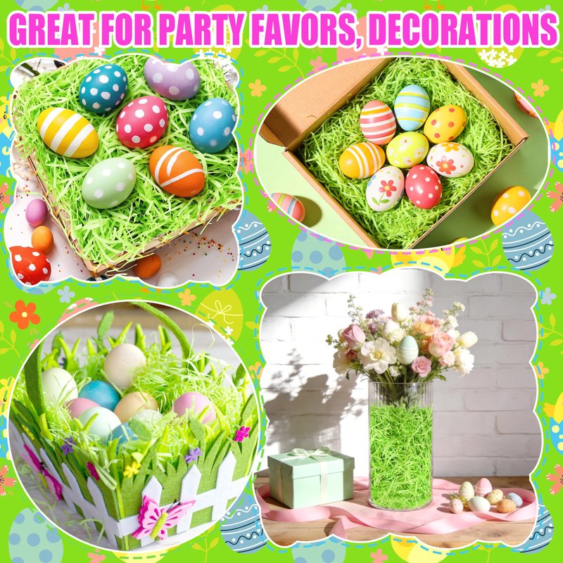 Seifar 5.3oz/150g Green Easter Grass Basket Filler, Recyclable Shred Paper Shred Fillers Easter Basket Grass for Easter Gift Basket Gift Wrapping Party Decorations