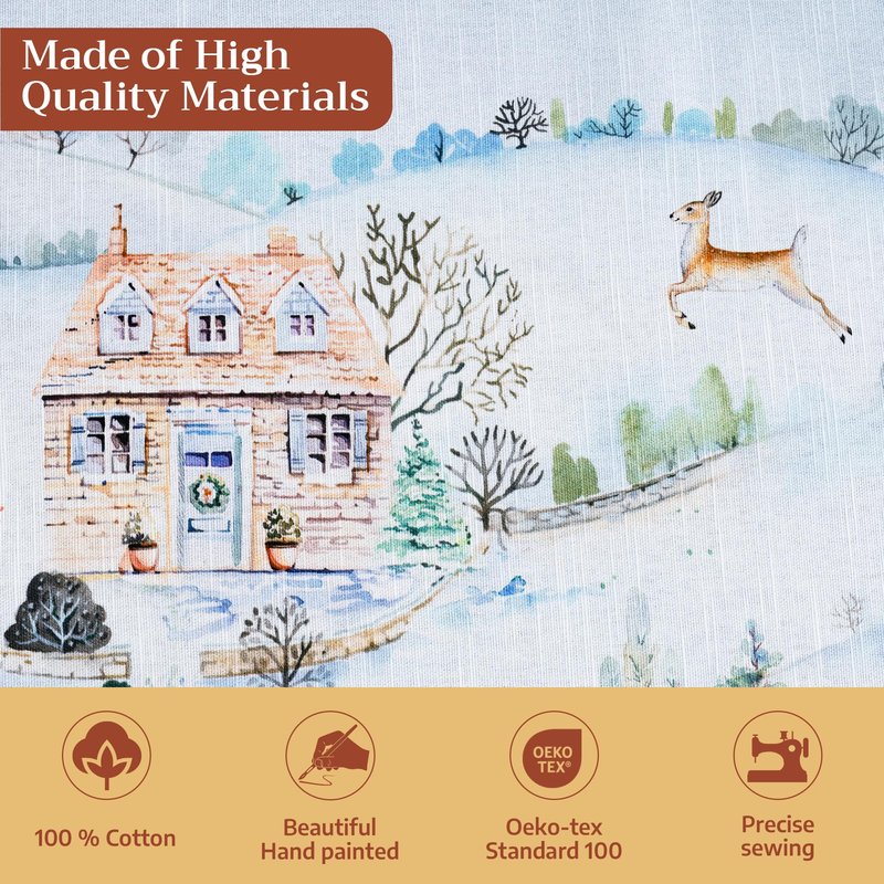 Maison d' Hermine Table Cloth Round Table 100% Cotton 69 Inches Fall Tablecloth Reusable Everyday Use for Thanksgiving Christmas Decorations Dining Farmhouse Party (Snowy World)