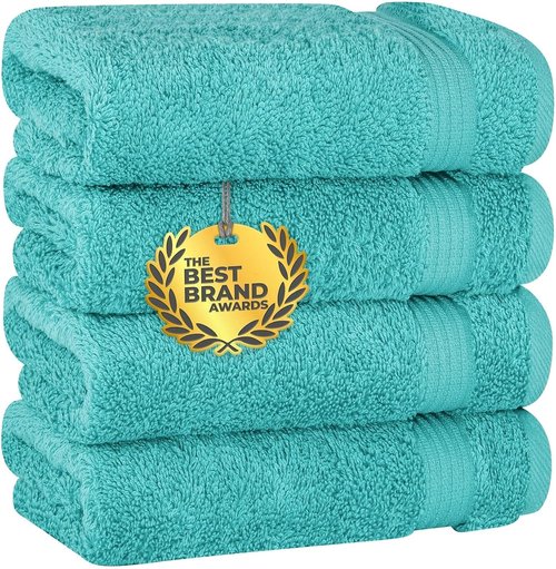 Cotton Paradise Hand Towels - 100% Turkish Cotton, Soft & Absorbent | 4-Piece Turquoise Set