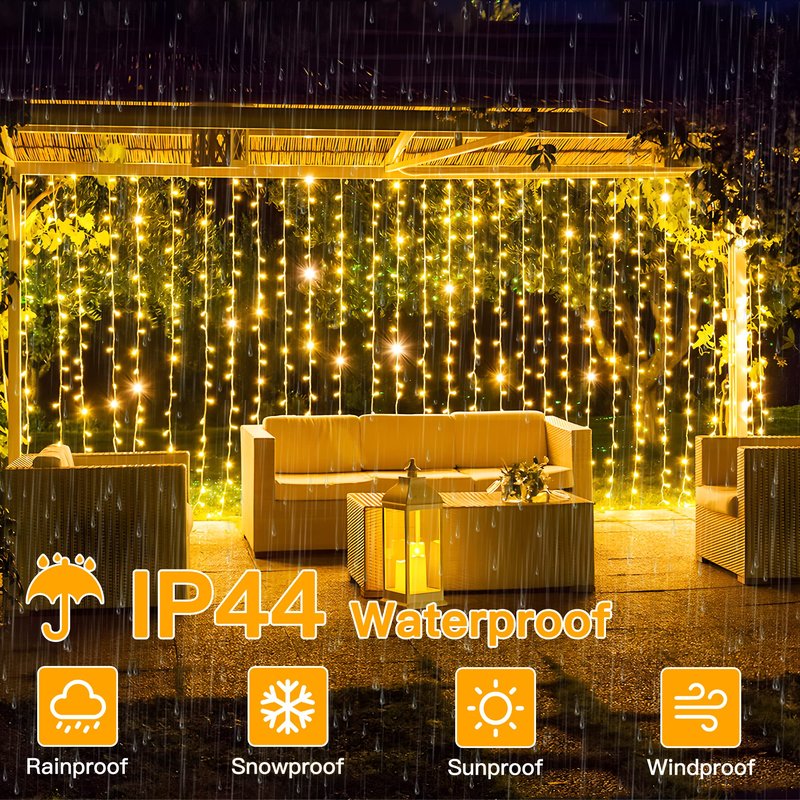 Ollny Curtain Lights 6.6x6.6ft, 200 LED String Lights with Remote 8 Modes Dimmable Timer, USB Power Fairy Light for Bedroom Backdrop Indoor Wall Window Christmas Decorations, Warm White