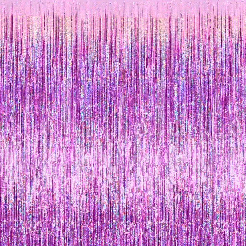 4 Pack Pink Fringe Curtain Backdrop, 3.2Ft x 8.2Ft Sparkle Metallic Tinsel Foil Fringe Streamers Background for Photo Booth Birthday Wedding Baby Shower Party Thanksgiving Christmas Decorations