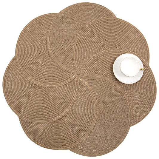 SHACOS Round Placemats Set of 4 Woven Braided Kitchen Table Placemats 15 inch Round Place Mats Washable Table Mats Indoor Outdoor, Brown