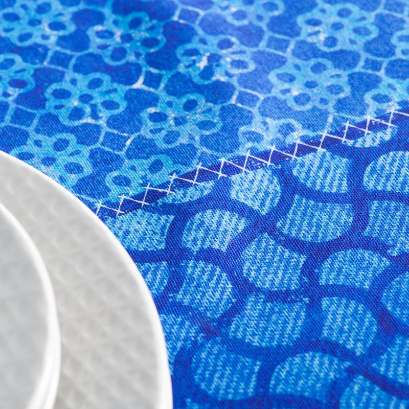 Maison d' Hermine Table Cloth Rectangle Table 100% Cotton 60 x 108 Inches Tablecloth Reusable Decorative for Dining Kitchen Room Farmhouse Home Gifts for Mothers Day Spring Summer - Indigo Love