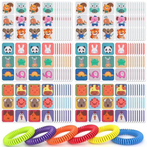 BuggyBands 360 Pack Mosquito Stickers for Kids, with 6 Pack Mosquito Bracelets, Bug Stickers Natural DEET - Free, Plant Ingredients, Mosquito Patches for Outdoor Camping