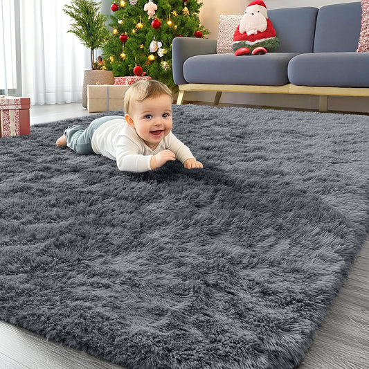 OLANLY Area Rugs - Soft Fluffy Shaggy Indoor Carpet for Living Room & Bedroom | 4x5.9 ft Grey