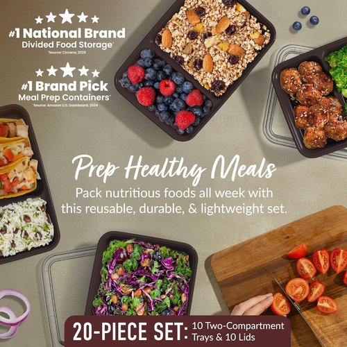Bentgo Prep - 20-Piece Reusable Meal Prep Containers | Durable, BPA-Free, Microwave & Dishwasher Safe (Burgundy)