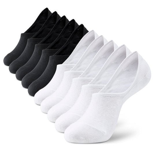 MONFOOT Men's/Women's 10 Pairs Invisible No Show Non slip Socks, White Black Small Multipack