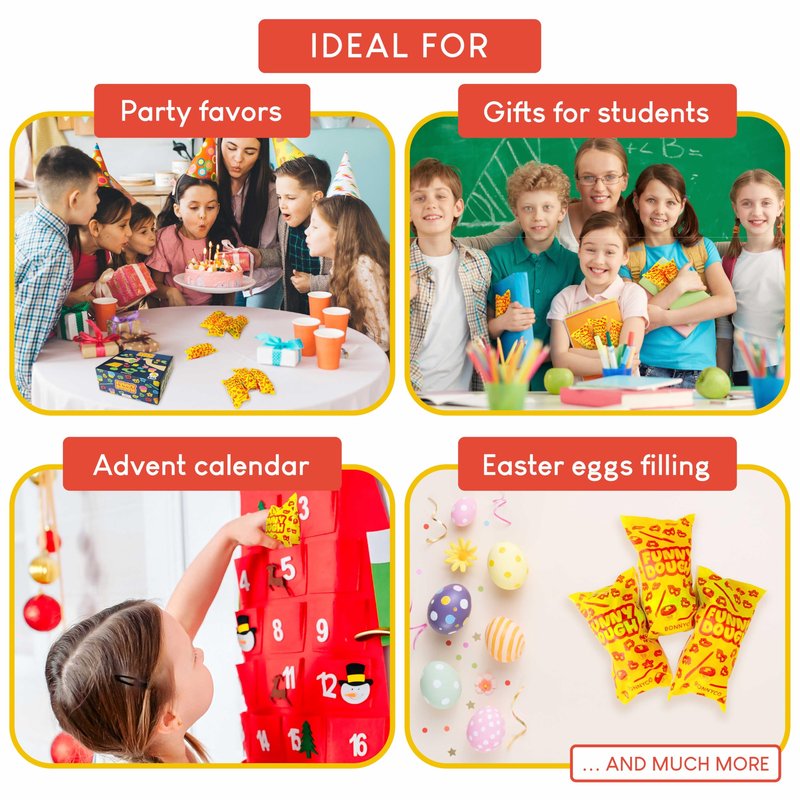 BONNYCO Play Dough Set with Molds and Goody Bags, Pack 16 Party Favors for Kids Age 3-9. Bulk Gifts, Kids Toys, Mini Birthday Games, Stocking Stuffers, Arts and Crafts Kit for Classroom
