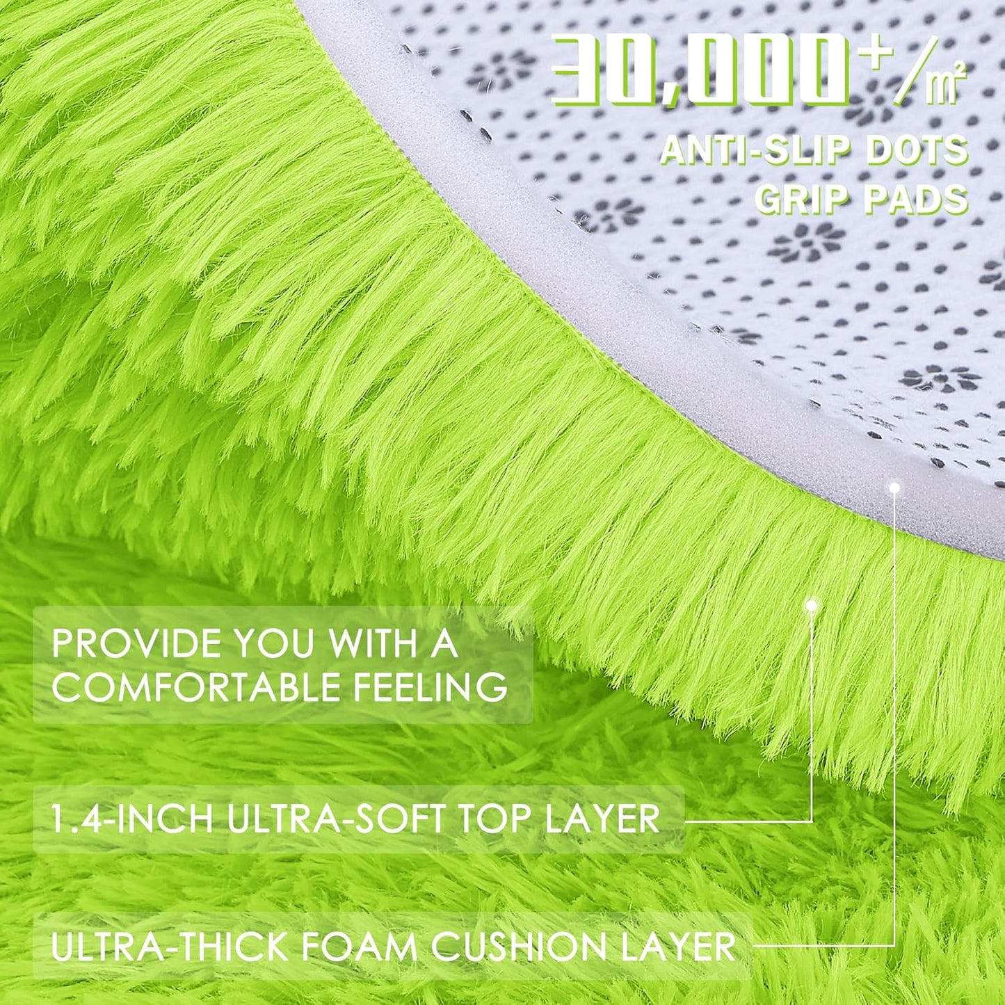 OLANLY Round Lime Green Area Rug - Soft, Fluffy, Machine Washable 6 ft Carpet for Bedroom & Living Room Decor