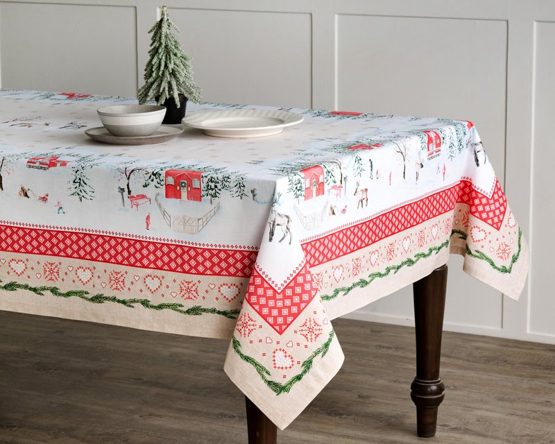 Maison d' Hermine Table Cloth Rectangle Table 100% Cotton 60 x 120 Inches Fall Tablecloth Reusable Everyday Use for Thanksgiving Christmas Decorations Dining Farmhouse Party (Rural Christmas)
