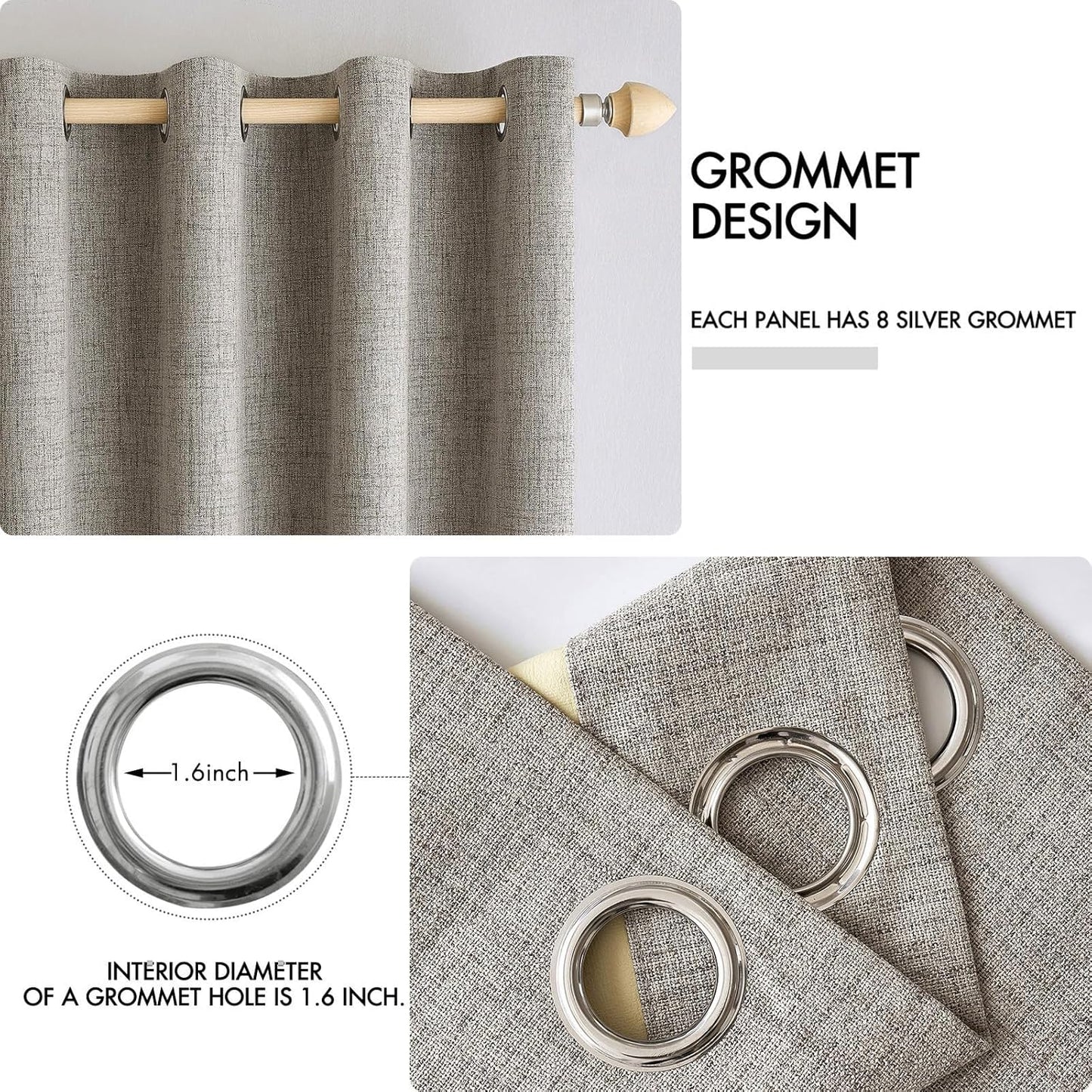 MIULEE Blackout Linen Curtains - 100% Thermal Insulated Grommet Drapes | Greige, 52x84 Inch (2 Panels)