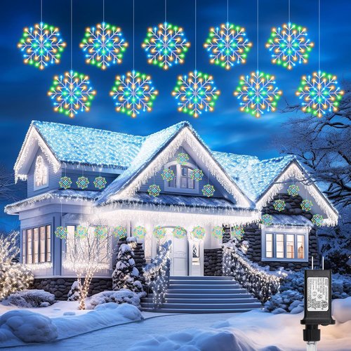 Brightown Christmas Snowflake Icicle Lights - 23.6ft Plug-In 480 LED Multicolor Outdoor Decoration