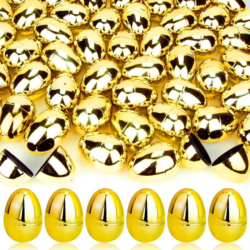 OCTERIC 60 Pcs Shiny Golden Metallic Easter Eggs Bulk, 2.3 ", Fillable Gold Empty Eggs for Fillling Treats, Easter Hunt Basket Suffers Fillers, Easter Theme Party Favors Classroom Prize Supplies