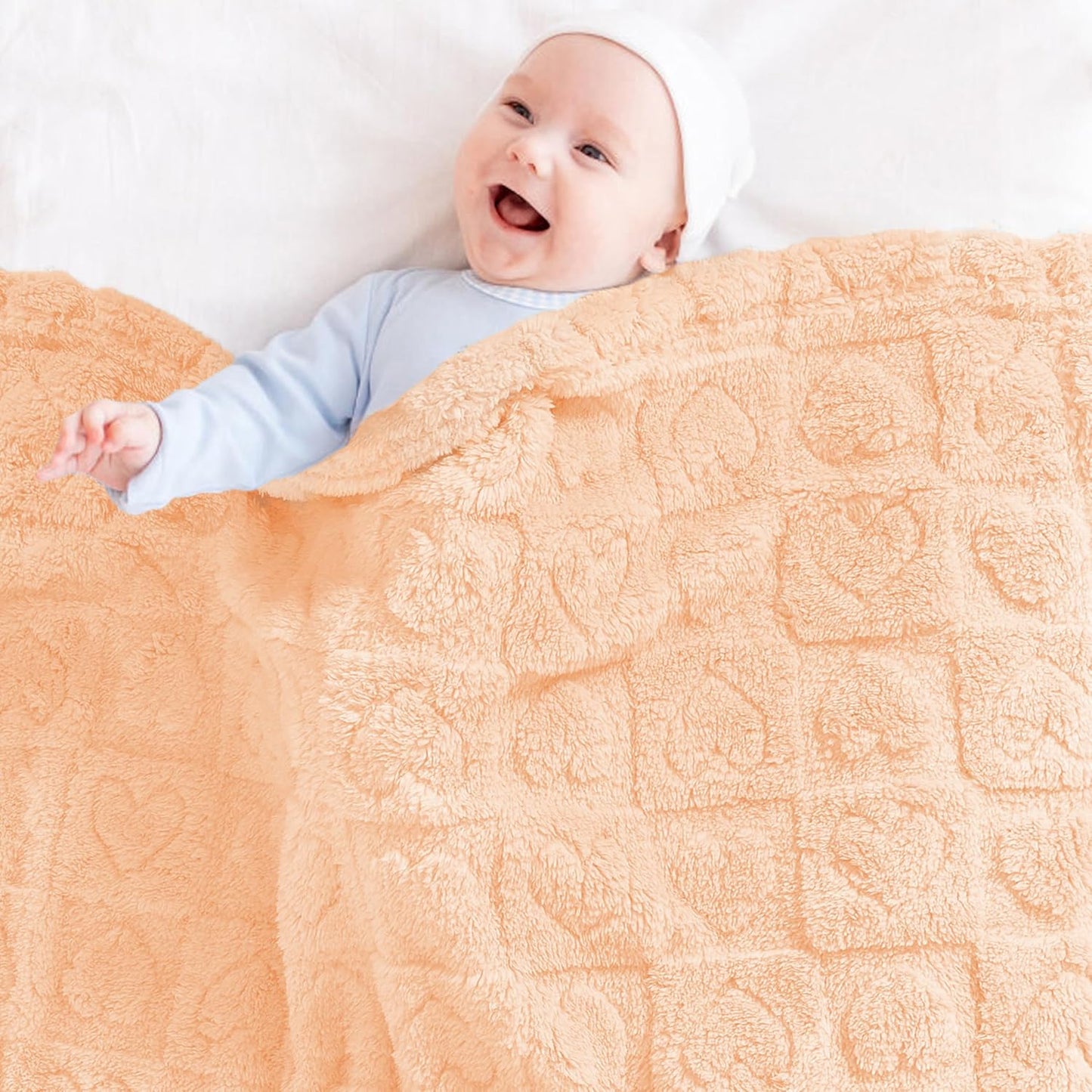 Yurhap Fleece Baby Blanket - Ultra Soft Heart Checkered Design | Cozy 30"x40" Apricot Pink for Infants