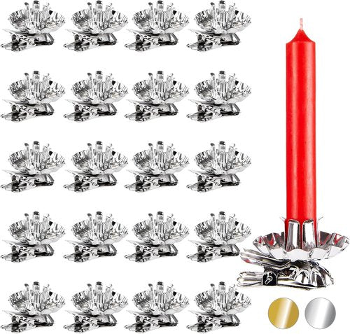 BRUBAKER Tree Candle Holders - 20 Pack Silver Vintage Holders with Clip for Christmas Decor