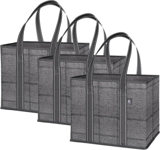 VENO Reusable Grocery Bags - Heavy-Duty Utility Tote with Handles, Water Resistant | 3 Pack, 6 Gallon