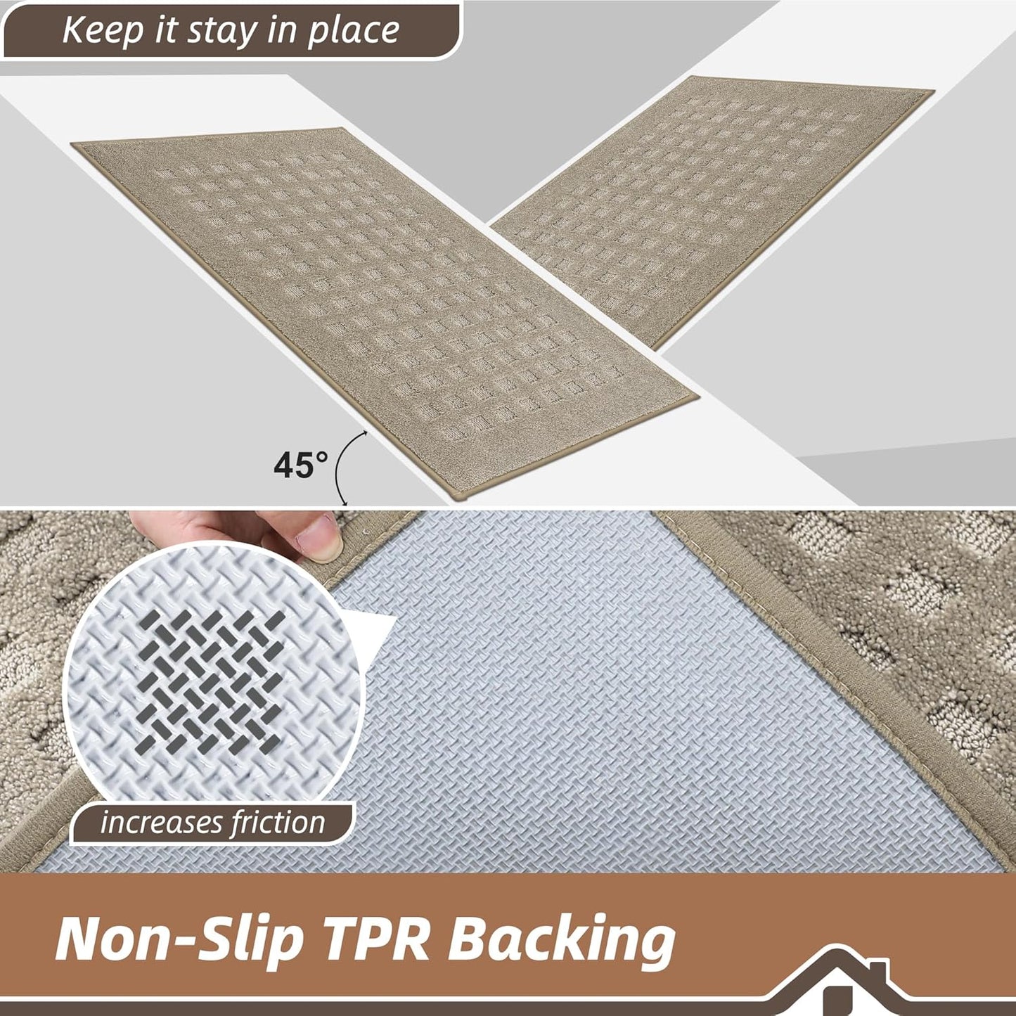BEQHAUSE Indoor Door Mat - Non-Slip, Absorbent Washable Rug | 20"x32" Low Profile Waffle Design, Beige