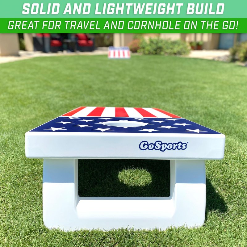 GoSports 4 ft x 2 ft All Weather Outdoor Cornhole Game Set - Heavy-Duty Plastic Weatherproof Boards Includes 8 Bean Bags & Game Rules