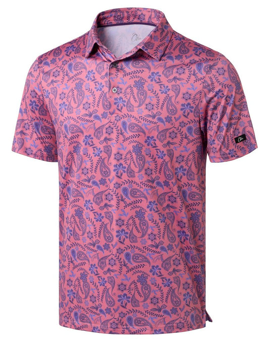 Obla Mens Golf Polo Shirts Short Sleeve Dry Fit Performance Moisture Wicking Casual Print Collared Golf Shirts for Men(Blue Paisley_4XL)