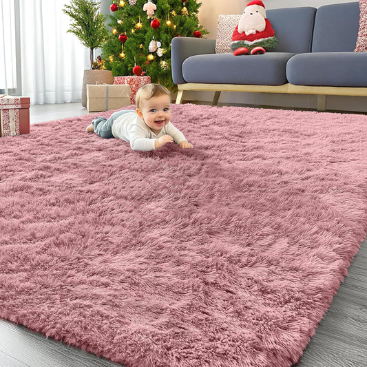 OLANLY Large Area Rug - Soft Fluffy Shaggy Carpet for Living Room & Bedroom | 6x9 ft, Pale Pink