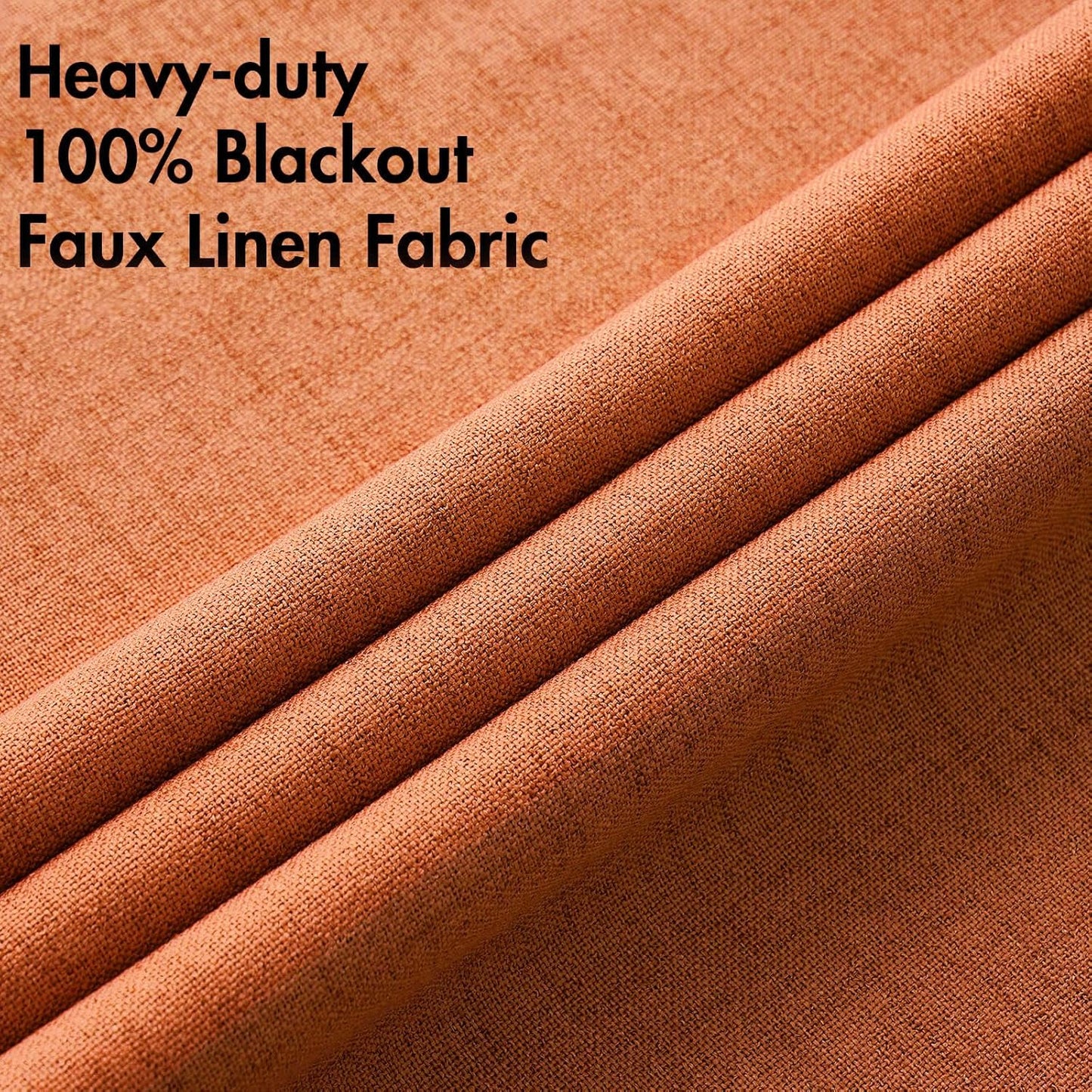 MIULEE Linen Curtains - 100% Blackout Thermal Insulated Orange Drapes | Room Darkening 52 x 90 Inch (2 Panels)
