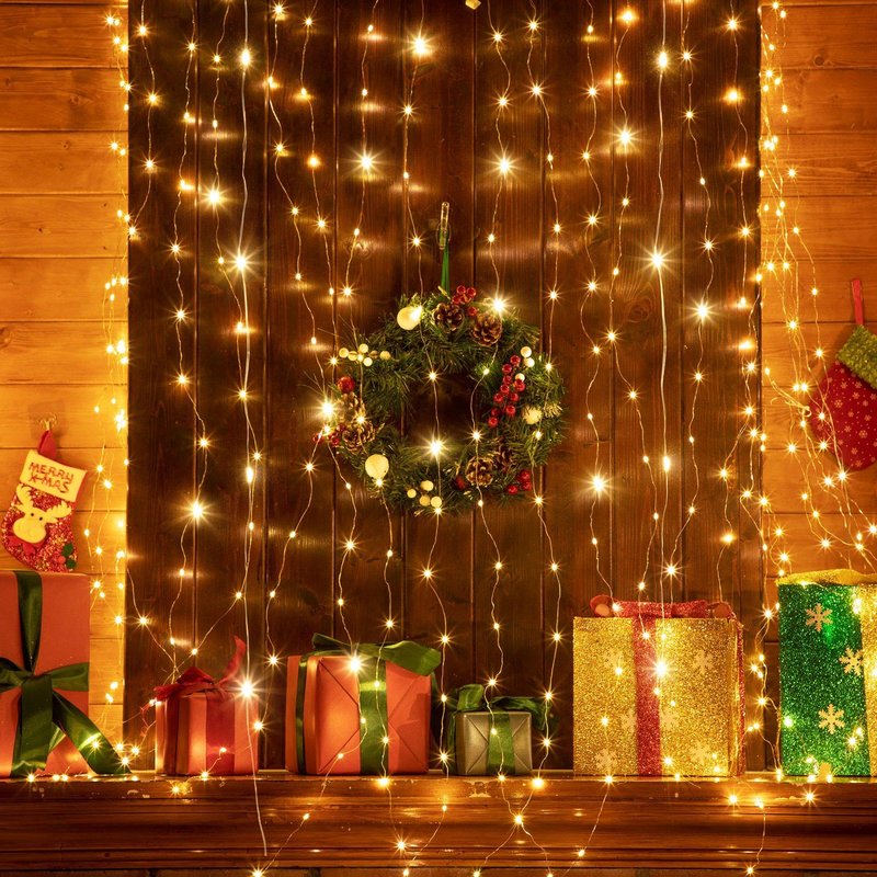 Tuanse 2 Pack 195 LED Curtain Tapestry Lights Backdrop String Lights, 6.5 x 5 Feet Hanging Fairy Curtain Light with 8 Lighting Modes and Remote for Bedroom Window Wall Indoor Outdoor Graduation Decor